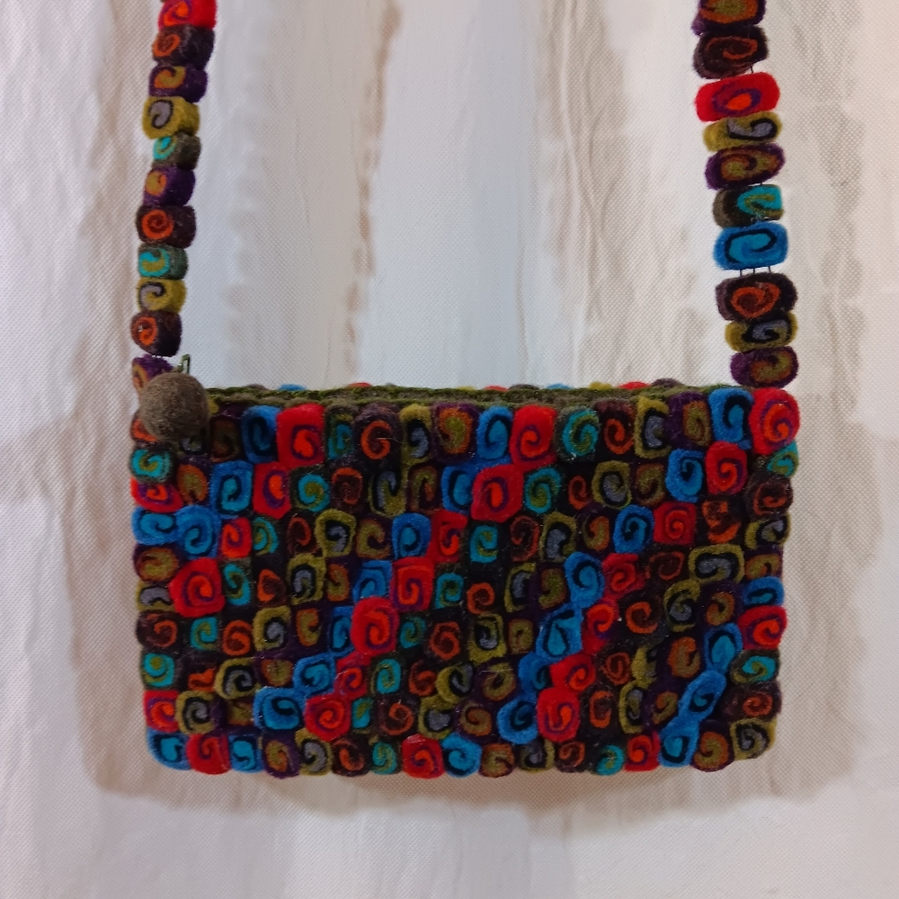 Rising Tide Womens Purse Felted Wool Nepal Colorful Boho Hippie